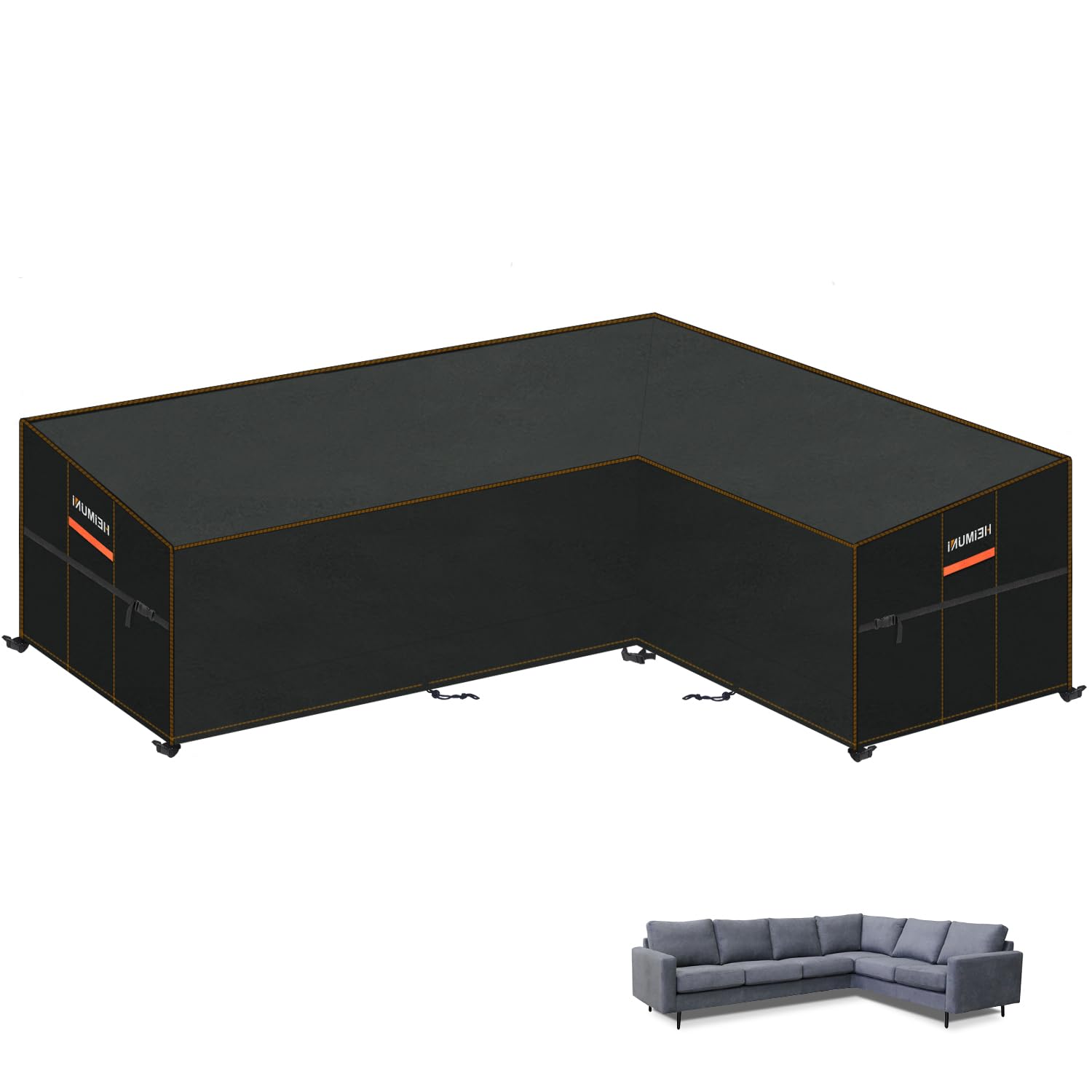 HEIMUNI L-Shaped Garden Furniture Covers Waterproof Outdoor Corner Sofa Cover L Shape Garden Sofa Cover with Drawstrings Outdoor Furniture Covers L Shape Rattan Sofa Covers Anti-UV 286x222x90x80/65cm