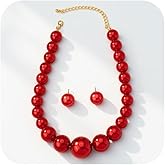Dainty Chunky Large Beaded Red Pearls Choker Necklace Earrings for Women, Statement Big Pearl Necklaces Stud Earring Y2K Costume Jewelry Accessories