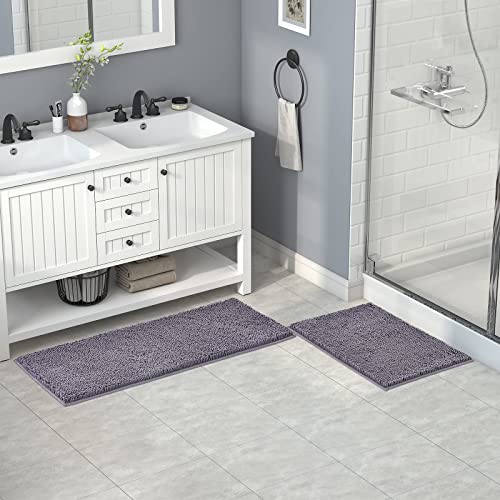 Lifewit Extra Soft Bathroom Rug Mat, Absorbent Shaggy Chenille Bath Rug, Non Slip Plush Rugs for Bathroom,Tub and Shower, Grey, 20 × 30 inch