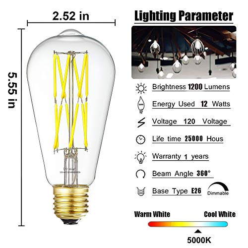 LEOOLS Dimmable E26 LED Filament Light Bulbs, 100 Watt Equivalent,5000K