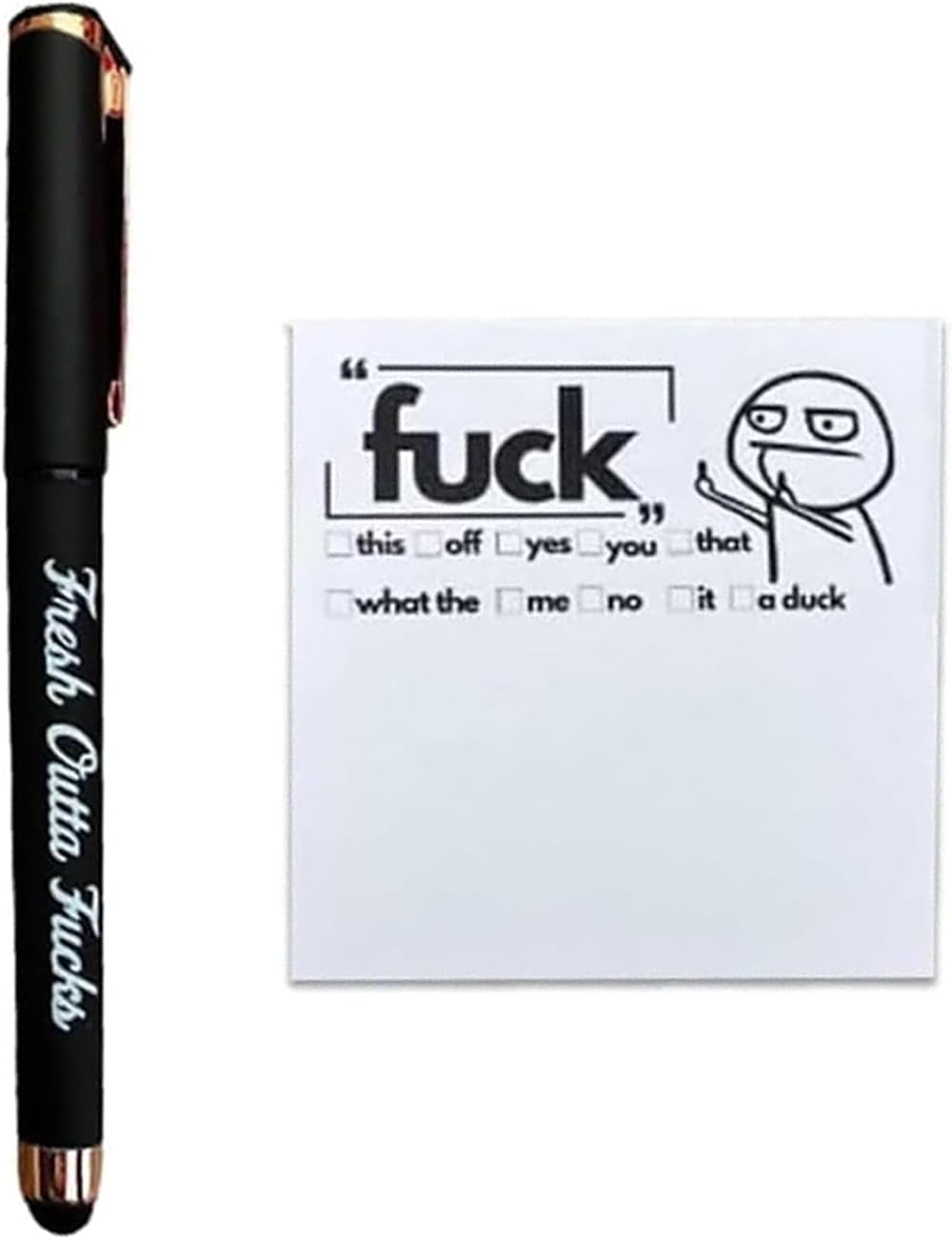 Bafiwu Fresh Outta Fucks Pad and Pen Funny Sticky Notes Office Set Black