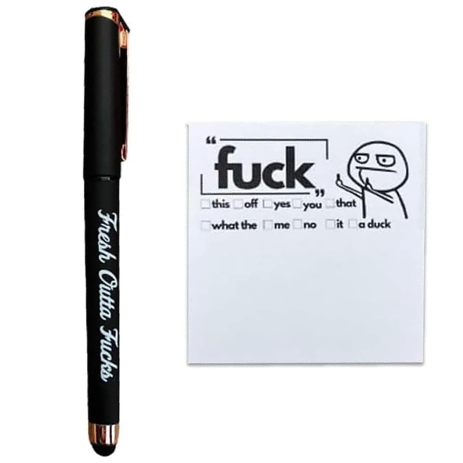 Bafiwu Fresh Outta Fucks Pad and Pen, Funny Pens Funny Sticky Notes Office Supplies,Desk Accessories for Friends Funny Christmas Gifts for Men Women (Black)