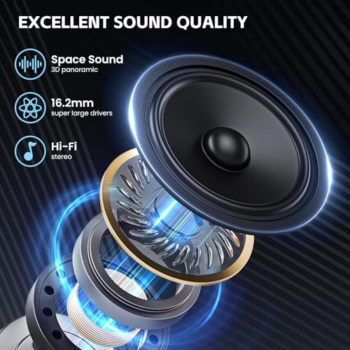 Open Ear Wireless Earbuds Bluetooth Headphones, 80H Playtime Stereo Ear Buds with ENC Noise Cancelling, Fast Charging, IPX7 Waterproof Sports Earphones with Earhook for Running/Workouts (Black)