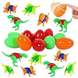 12 Pcs Easter Eggs Filled with Transformed Dinosaurs - 3.5 Inches Colorful Easy Closing Surprise Eggs for Kids Easter Hunt, Filling Treats and Party Favor