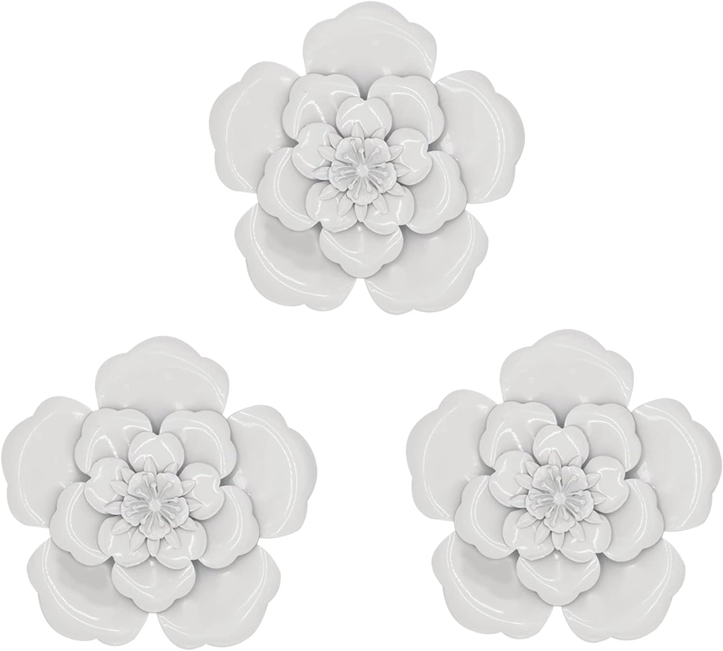 Plaques & Wall Art - ZHENGY Metal Flower Wall Art Multiple Layer Decor for Indoor Outdoor Home Bedroom Living Room Office Garden(White)