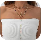 Rotaiboes Multilayer Cross Pendant Necklace Set for Women Crystal Clavicle Necklace Sweater Chain Long Y-shaped Necklace Y2K Party Jewelry