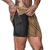 LINNHUE Mens Sport Shorts Gym Running Tight 2 in 1 met Pocket Liner Sneldrogende Ademend Training Oefening Jogging…