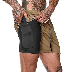 LINNHUE Mens Sport Shorts Gym Running Tight 2 in 1 met Pocket Liner Sneldrogende Ademend Training Oefening Jogging…
