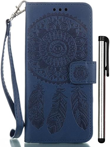 Galaxy S8 Case Flip Cover Aiyze Luxury Wallet Style Magnetic Closure Dark Blue PU Leather Emboss Fashion Wind Chime with Free Stylus Stand Holder Built-in Card Slot with Hand Wrist Strap Cartoon
