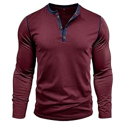 Men's Henley Long Sleeve Shirts Casual Button
