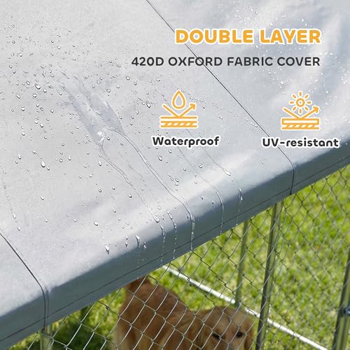 PawHut Large Dog Kennel, 13.1' x 7.5' x 7.8' Walk-in Heavy-Duty | Galvanized Steel Dog Run Chain Link, Safety Latch, Waterproof UV-Resistant Cover, Backyard Farm, Outdoor