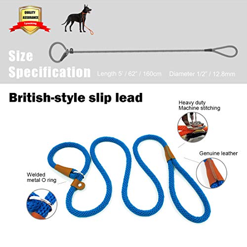 lynxking Dog Leash Rope Slip Leads Strong Heavy Duty No Pull Training Lead Leashes for Medium Large Dogs (5', Blue) - Thumbnail 4