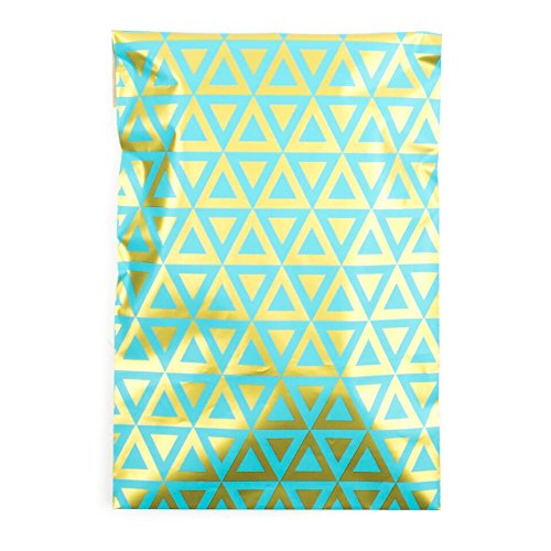 Poly Mailers DELUXE Gold and Aqua Triangles - Choose 6x9, 10x13 or 14.5x19 Sizes - Unpadded Shipping Envelopes (6 x 9)