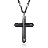 Stainless Steel Cross Necklace for Men, Silver Black gold plated Cross Pendant Jesus Necklace Chain, Non Tarnish Sturdy Mens Christian Jewelry Gifts for Him Baptism Confirmation Birthday, 24 Inch