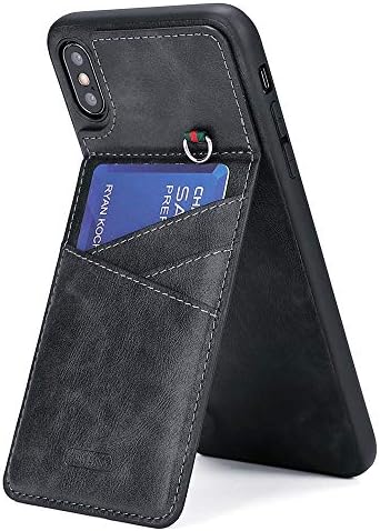 WaterFox iPhone Xs Max Wallet Case for Men, 5 Credit Card Slots PU Leather Cover Support Wireless Charger - Black