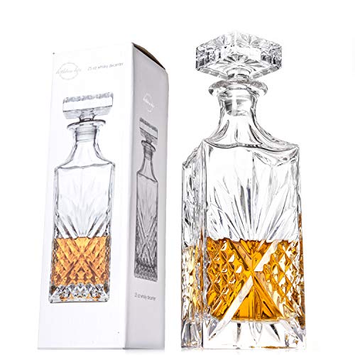 Lighten Life Whiskey Decanter- 25oz/750ml traditional Irish etched Decanter -For Whiskey, Scotch, Bourbon, Vodka, or Wine & Liquor