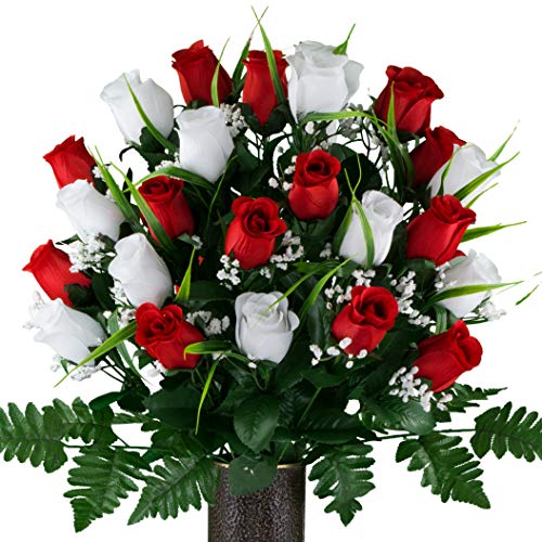 Sympathy Silks Artificial Cemetery Flowers Realistic Outdoor Grave Decorations Red and