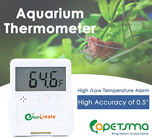 Capetsma Aquarium Thermometer with Sound Alarm, LCD Fish Tank Thermometer Monitor Water Temperature with Accurate Temperature Sensor, Digital Temperature Gauge for car, Room and Terrarium (White)