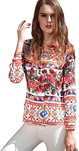 2017 Spring Summer Fashion Red Print Long Sleeves Turn-Down Collar Sweet Roses Women Blouse (12)