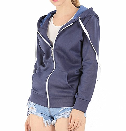 EASYHON Womens Soft Zip Up Fleece Hoodie Sweater Jacket (Medium, Navyblue)