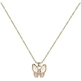 COBI 18K Gold Plated Butterfly Pendant Necklace for Women, Dainty Chain 15.75" with Mother of Pearl/Black Acrylic, Minimalist Gold Butterfly Necklace,Ideal Gift