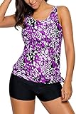 Diukia Women Printed Blouson Tankini Tops with Boyshort Set Two Piece Swimsuits