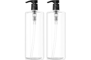 Bar5F Empty Shampoo Bottles with Pumps (2-Pack 32oz/1Liter/Large) BPA-Free PETE1 Plastic Bottle Crystal-Clear