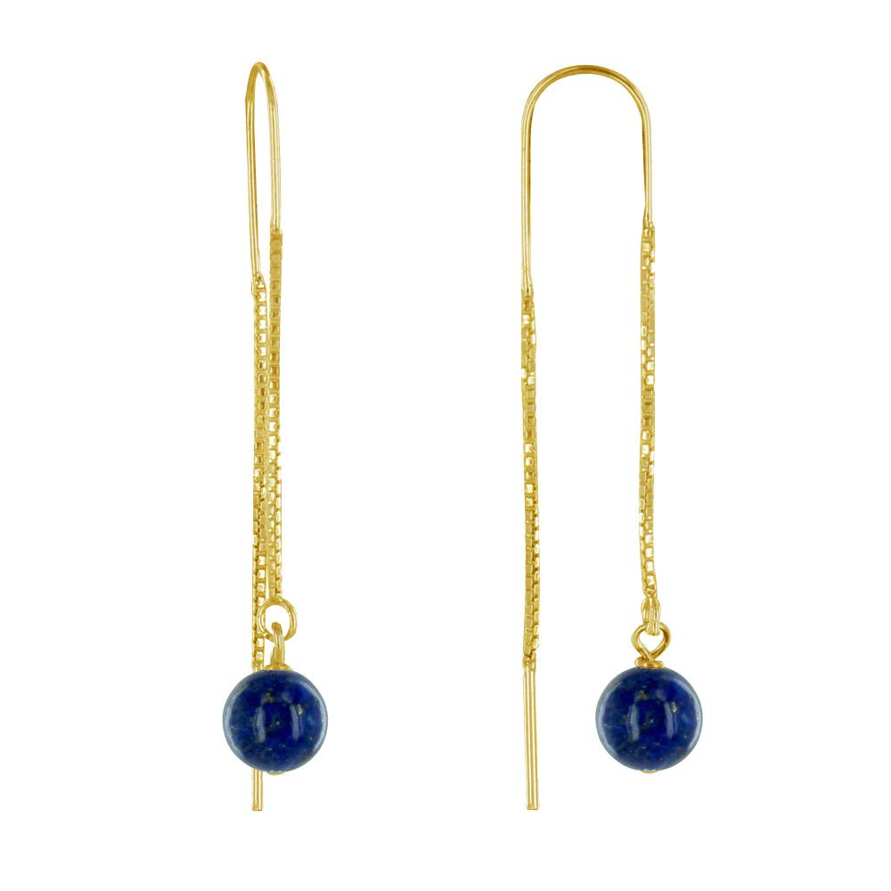 LES POULETTES BIJOUX - Golden Silver Chain Earrings and Lapis Lazuli Bead