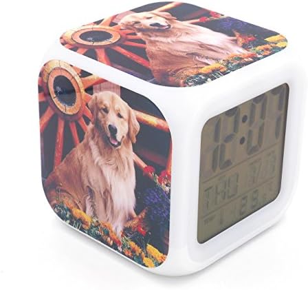 BoFy Led Alarm Clock Golden Retriever Dog Puppy Animal Pattern Personality Creative Noiseless Multi-Functional Electronic Desk Table Digital Alarm Clock for Unisex Adults Kids Toy Gift