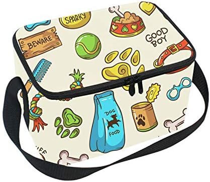 Dog Stuff Icons Set Lunch Tote Bags Insulated Waterproof Lunch Box Food Picnic Bags for Men, Women, Adults, Kids, Girls, Boys