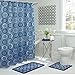 Creative Home Ideas 15-Piece Bathroom Shower Curtain Set – Set of 1 Shower Curtain & 12 Metal Hooks & 1 Bath Mat & 1 Contour Mat, Modern Bathroom Décor, Machine Washable, Terrell Blue/Navy