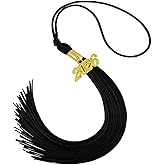 2026 Tassel Graduation Black 9", Elegant Black 2026 Graduation Tassel with Year Charm Gold Date Drop for Graduations Cap