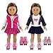 Barwa 2 Sets Doll Clothes and 2 Pairs Ice Skates Boots Shoes Fashion Autumn Clothing Dress Sets Compatible for 18 Inch Doll Xmas Gift
