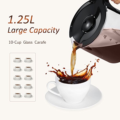Drip Coffee Maker, HAMSWAN AD-103 Thermal Coffee Maker, Ground Coffee maker, 2, 4, 6, 8, 10 Cup Coffee Maker, Stainless Steel Coffee Machine with Glass Coffee Pot for Home & Office