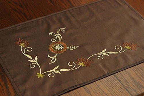 Banarsi Designs Floral Embroidered Placemats, Set of 4 (Brown)