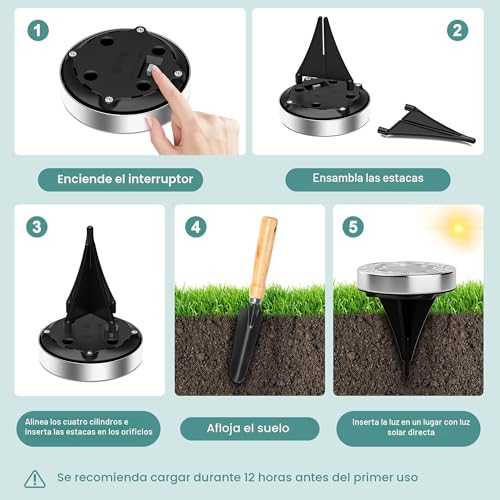FIFlying 10 Pieces Solar LED Outdoor Garden Lights, 8 LED Solar Lights Outdoor Garden Floor, Stainless Steel, LED Solar Garden Lights for Lawn, Path, Sidewalk, Patio, Warm White
