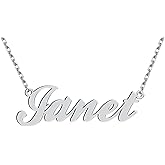 Dancing Wolf Silver Janet Name Necklace Initial Charm Nameplate Necklaces for Womens Birthday Friendship Jewelry Stainless Steel