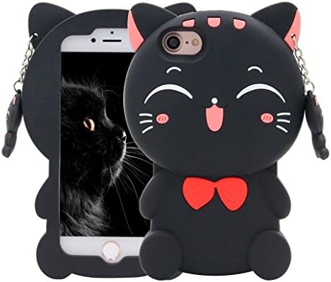 Fortune Cat iPhone 5 5S 5C SE Case,Awin 3D Lucky Fortune Cat with Cute Bow Tie Soft Silicone Rubber Case for iPhone 5 5S 5C SE (Black Fortune Cat)