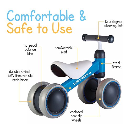 Ashtonbee Baby Balance Bike - Indoor Outdoor Blue Bicycle for Children Ages 10-24 Months