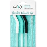 Swig Life Reusable Straws White + Aqua + Black Tall Straw Set & Cleaning Brush, Each Straw is 14 inches Long (Fits Swig Life 40oz Mega Mug Tumblers)