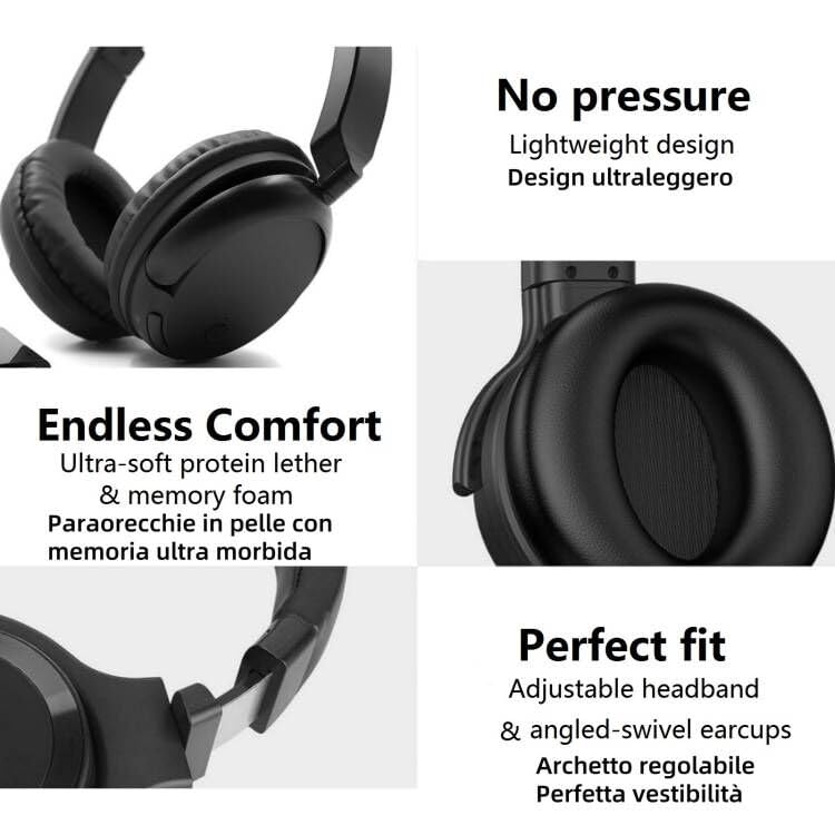Queemie Wireless TV Headphones Bluetooth 5.3 with USB Transmitter, Adjustable Headband, Ultra-Light Supra-Ear TV Headphones for Adults, Teens & Seniors – Black