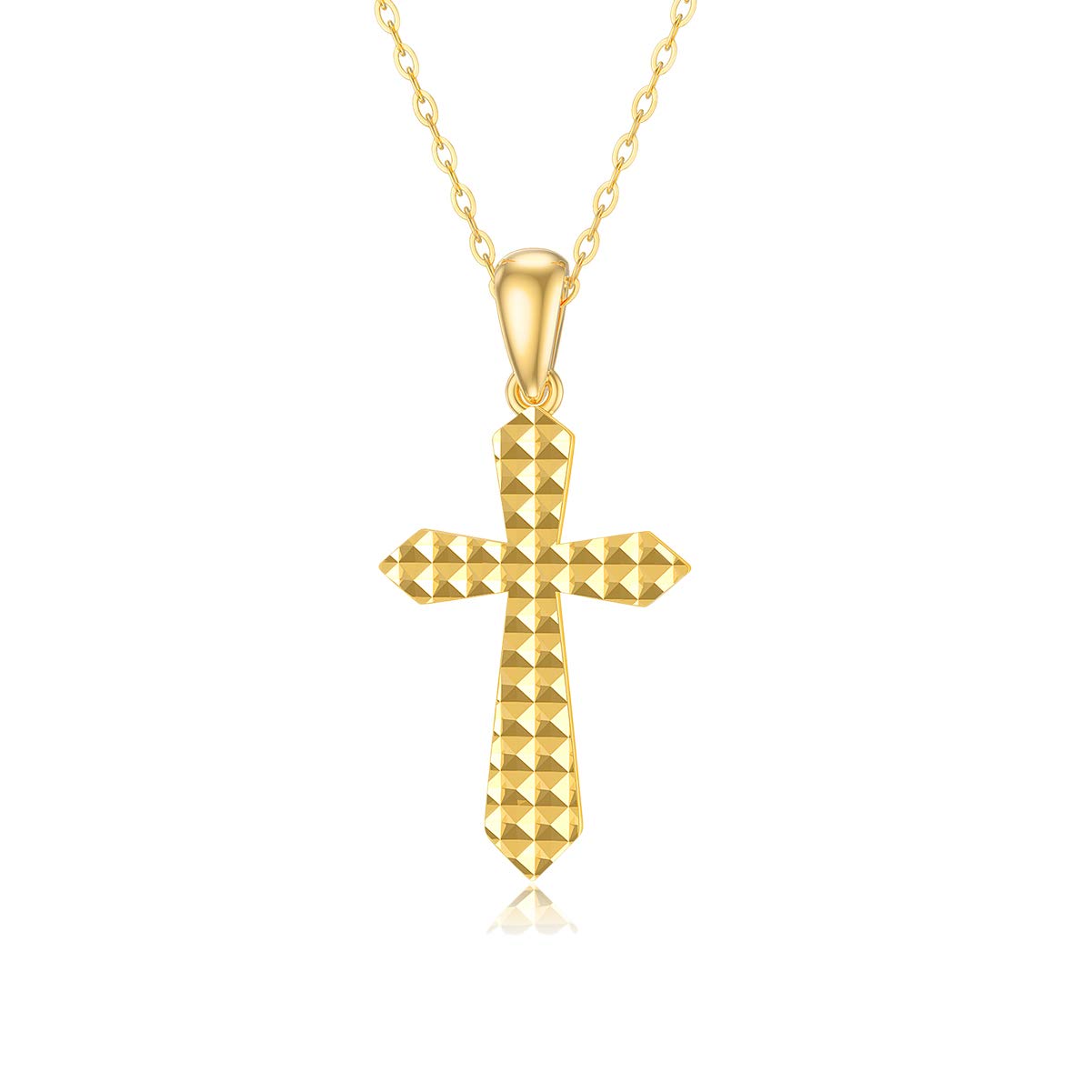 SISGEM 9 ct Gold Cross Necklace, Solid Gold Diamond Cut Cross Pendant Necklace, for Women Girls Ladies Mum Sisters, 16"+1"+1"