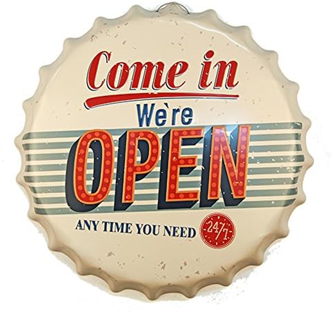 New Deco Come In Open Metal Tin Sign Vintage Retro Wall Decor Art 16x16 Inches (40cmx40cm) Beer Bottle Cap