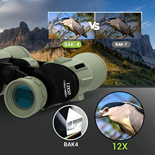 12X50 Binoculars for Adults, High Power BAK4 FMC Binocs Lightweight for