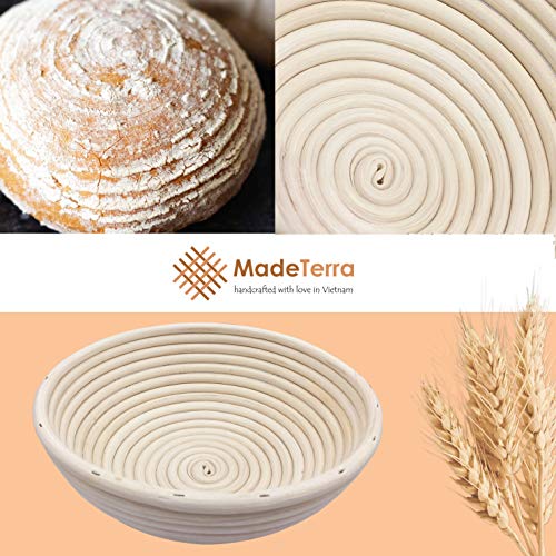 9 inch Banneton Proofing Baskets for Sourdough Bread Baking | Round Brotform Bread Proofing Basket Set with Bamboo Dough Scraper & Cloth Liner | Food-Safe Bread Proofing Bowls for Rising