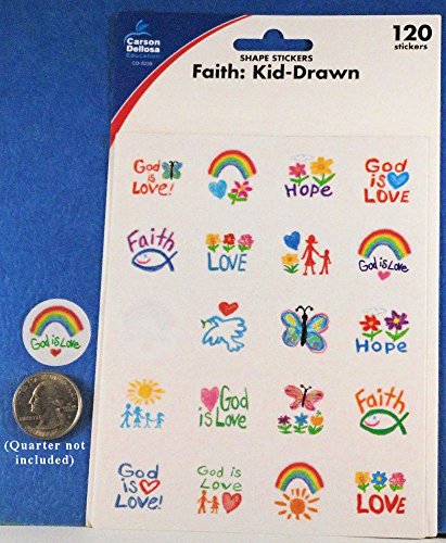 Carson Dellosa 5239 Kid-Drawn Christian Faith Shape Stickers, 120 stickers
