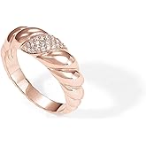 PAVOI 14K Gold Plated Croissant Dome Ring - Twisted Braided Gold Plated - Chunky Signet Ring for Women