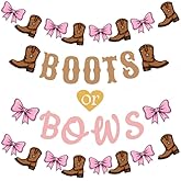 Boots or Bows Gender Reveal Decorations, Boots and Bows Gender Reveal Party Supplies for Brown Pink Western Cowboy or Cowgirl Pink and Brown Banner Garland for Baby Shower Boy or Girl