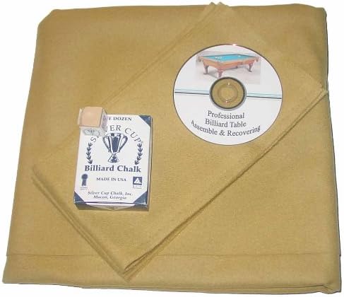 Billiards 8' Proline Classic Precut Golden Pool Table Felt Cloth, DVD & Cue Chalk