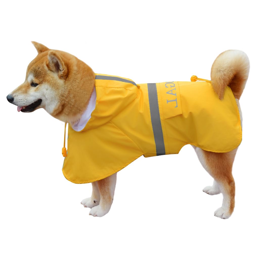 KOOGAL Waterproof Dog Raincoat with Hood Reflective Design with Leash Hole, Adjustable Reflective Jacket, Large Dog Rain Poncho, Breathable and Lightweight for Maltese (Yellow, 2XL)